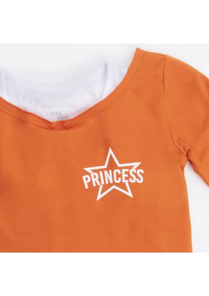 Organik Kız Çocuk Crop Atletli Sweat-Shirt - Turuncu modelleri