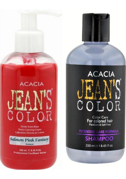 Acacia Jeans Color Boya Koruyucu Şampuan 250 ml ve Renkli Saç Boyası Somon 250 ml