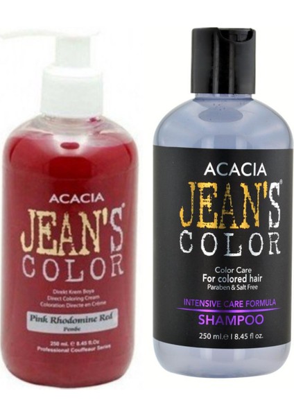 Acacia Jeans Color Boya Koruyucu Şampuan 250 ml ve Renkli Saç Boyası Pembe 250 ml