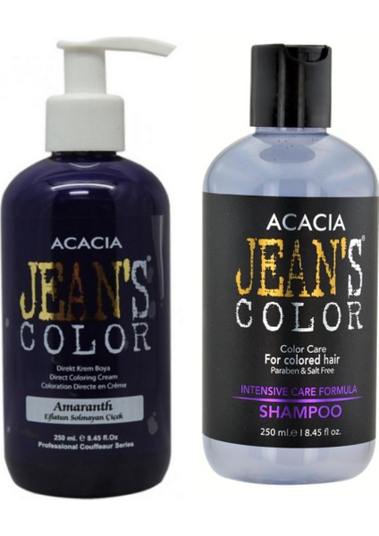 Acacia Jeans Color Boya Koruyucu Şampuan 250 ml ve Renkli Saç Boyası Eflatun Solmayan Çiçek 250 ml
