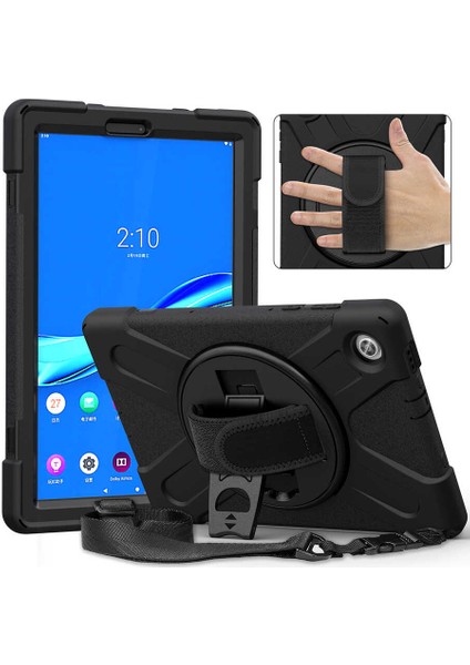 Lenovo M10 Plus TB-X606F Uyumlu Defender Tablet Kılıfı Askılı 360° Dönebilir Standlı Tam Koruma