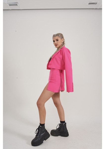 Kadın Pembe Mini Boy Yırtmaçlı Panky Etek modelleri