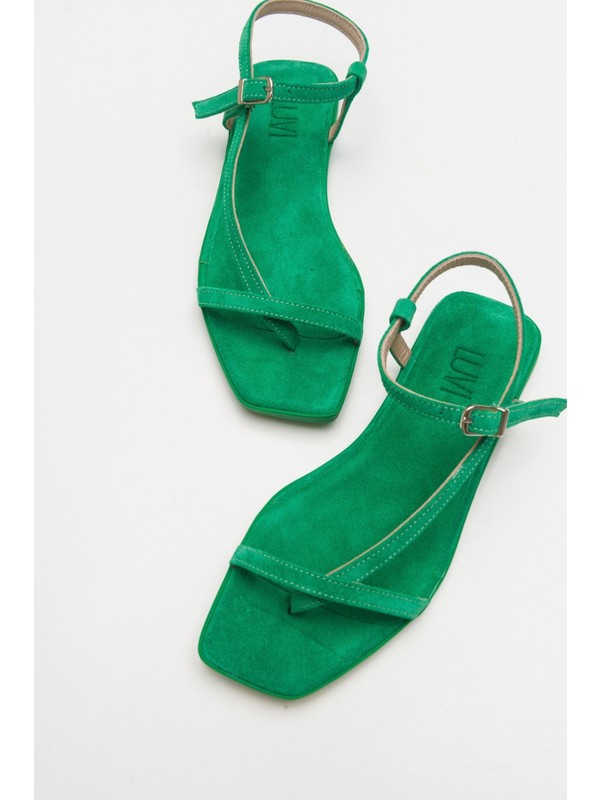 Tales Yeşil Süet Hakiki Deri Kadın Sandalet