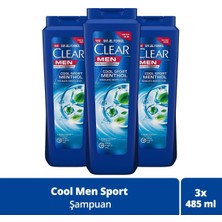 Clear Men Kepeğe Karşı Etkili Şampuan Cool Sport Menthol Ferahlatıcı Mentol Etkisi 485 ml X3