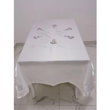 Finezza Anjelica Lüx İncili Dantelli Monoray Kumaş Beyaz Masa Örtüsü  Dikdörtgen 170x330 cm - 1020