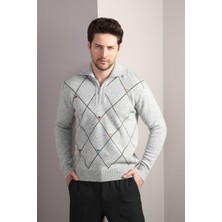 Ferraro A.gri Fermuarlı Dik Yaka %100 Kuzu Yünü Erkek Kazak