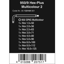 Wera 05133164001 950/9 Hex-Plus Çok Renkli 2 L Anahtar Seti, Metrik, Blacklaser, 9 Parça