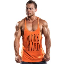 Ghedto Work Hard Fitness Gym Tank Top Sporcu Atleti Turuncu