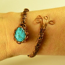 Mba Handmade Jewelry Turkuaz Kristali Kadın Saf Bakır Bilezik - Doğal Taş Bilezik