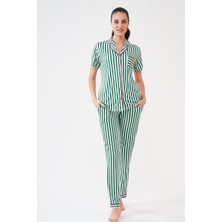 Pjs 23213 Kadın Çizgili Düğmeli Pijama Takım