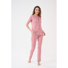 Pjs 23213 Kadın Çizgili Düğmeli Pijama Takım