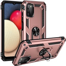 Tekno Grup Samsung Galaxy A03S Kılıf Çift Katmanlı Yüzüklü Manyetik Vega Kapak + Tam Kaplayan 6d Nano Ekran Koruyucu