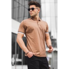 Madmext Kahverengi Düz Polo Yaka Erkek Tişört