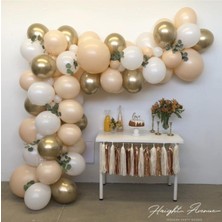 Best Parti Beyaz-Ten-Gold Renk Balon Zinciri 50 Adet+5 mt Balon Zinciri