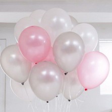 Best Parti Pembe-Gümüş-Beyaz Balon Seti 50 Adet