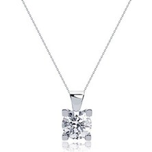 Diamond Line-Gülaylar 8 Ayar Beyaz Altın Tek Taş Kolye
