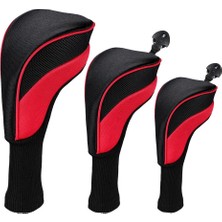 ST Decor 3 Adet Golf Ahşap Kafa Örtüsü Mesh Uzun Boyun 400CC Sürücü Headcover Koruyun Kollu Kırmızı (Yurt Dışından)
