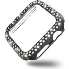 Apple Watch 6 42MM ile Uyumlu Sert Çerçeve Diamond Kapak Apple Watch 6 42MM Koruyucu Kılıf Siyah