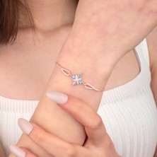 Ravza Gümüş 925 Ayar Gümüş Doç Zincirli Aquamarine Umut Çiçeği Bileklik