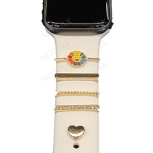 MobaxAksesuar Apple Samsung Oppo Huawei Haylou Watch Uyumlu Kordon Aksesuarı Charm Seti Taşlı Papatya