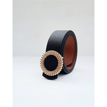Kemerix Kadın Siyah Suni Deri Gold Tokalı Kemer Modern Stil ile Şık Tasarım