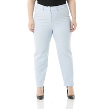 Disentis Modest Büyük Beden Beli Yanlardan Lastikli Fermuarlı Paçası Yırtmaçlı Bebe Mavi Pantolon