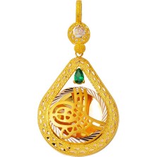 Bilezikci Yeşil Taşlı Damla Tuğra Altın Kolye Ucu