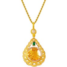 Bilezikci Damla Tuğra Yeşil Taşlı Altın Kolye