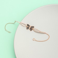 Ravza Gümüş 925 Ayar Gümüş Kanatlı Siyah Taşlı Kelebek Bileklik