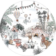 Yuvarlak Manzara Muhteşem Orman Hayvanları Duvar Sticker