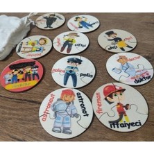 Türkçe Ingilizce Meslekler Ahşap Renkli Puzzle 9 Araç 27 Parça