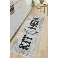 Decomia Home Dijital Baskılı Kaymaz Taban Yıkanabilir Süzgeç Figürlü Yazılı Modern Gri  Mutfak HALISI-D5033