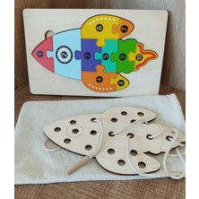 Roket Modelli 2 Parça Ip Geçirmeli ve Renkli Sayıları Öğreniyorum Puzzle
