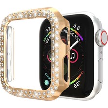 TahTicMer Apple Watch Uyumlu Seri 3 4 5 6 Se 44 mm Kılıf Taşlı Çerçeve Swarovski Kristal Komple Bumper Mika Çerçeve