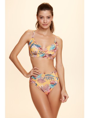 No Gossip Bardot Yüksek Bel Bikini Tek Alt Yaprak Desenli 229204
