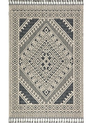 Gümüşsuyu  Deco Delta 12160 Dekoratif Iskandinav Desenli Saçaklı Mavi Modern Yüksek Kalite Kilim Polllini Halı