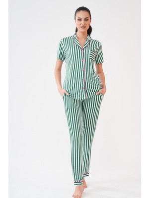 Pjs 23213 Kadın Çizgili Düğmeli Pijama Takım