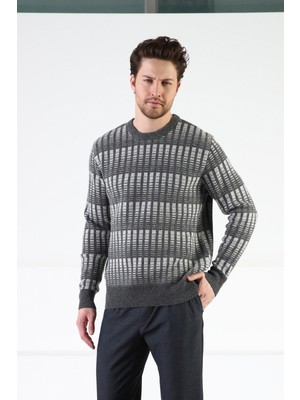 Ferraro Füme Bisiklet Yaka %100 Kuzu Yünü Erkek Kazak