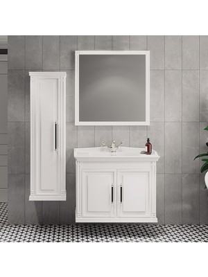 Denko Albatros 80 cm Mdf Beyaz Banyo Dolabı Takımı ve Boy Dolabı