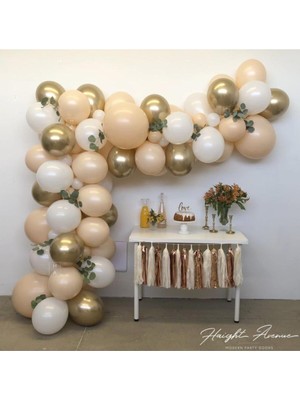 Best Parti Beyaz-Ten-Gold Renk Balon Zinciri 100 Adet+5 mt Balon Zinciri