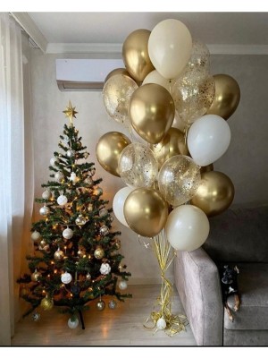 Best Parti Beyaz-Ten-Gold-Konfetili Şeffaf Balon Seti