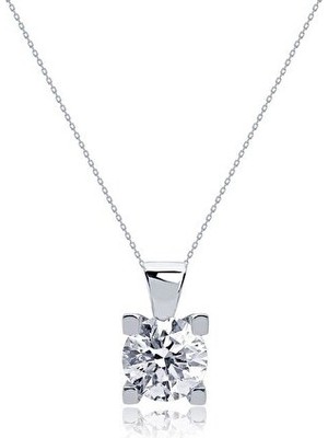 Diamond Line-Gülaylar Beyaz Altın 8 Ayar Tek Taş Kolye