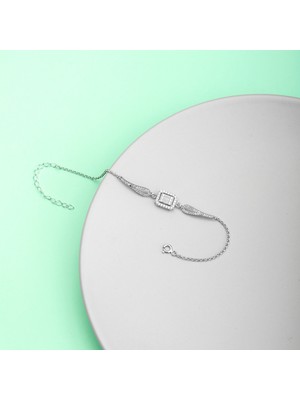 Ravza Gümüş 925 Ayar Gümüş Kanatlı Pırlanta Model Trapez Bileklik