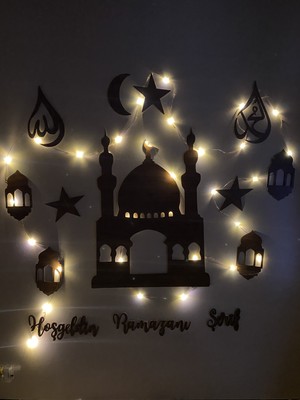 Evdeucuz Ahşap Işıklı Ramazan Süsü Siyah