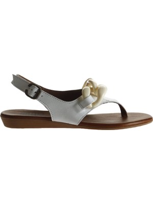 Bueno Shoes Beyaz Deri Kadın Düz Sandalet