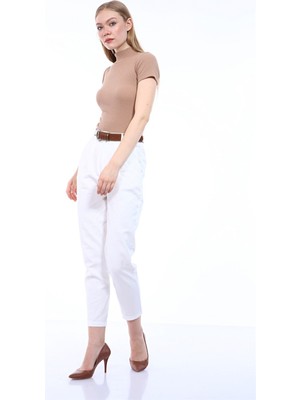 FTZ Women Kadın Kemerli Pantolon Beyaz