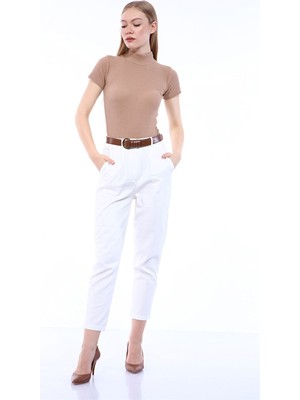 FTZ Women Kadın Kemerli Pantolon Beyaz