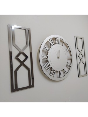 Nisanest Modern ve Şık Gümüş Aynalı Dekoratif Tablo Duvar Saati 3 Lü