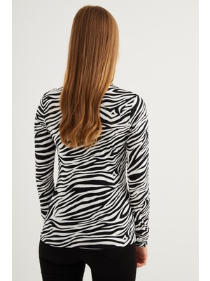 BiPantolon Kadın Siyah Zebra Desenli Body