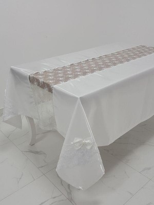 Finezza Elegant Lüx Dantelli Monoray Kumaş Beyaz Masa Örtüsü  Dikdörtgen 170x230 cm - 1023